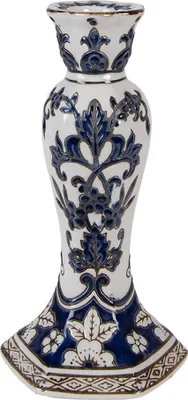 Produktbild von Clayre & Eef Kerzenständer Ø 11x21 cm Weiß Blau Porzellan