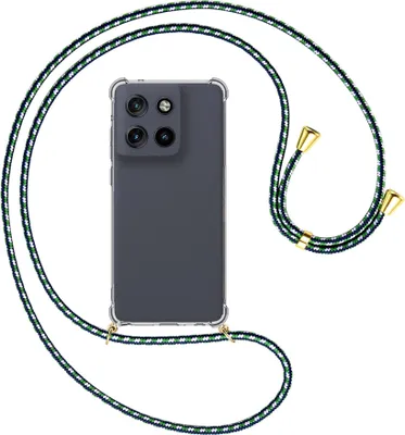 Produktbild von Handykette Backcover-Schutzhülle mit Band (Metall goldfarben) für Motorola Moto G Stylus 5G (2025) - grün/blau/weiß