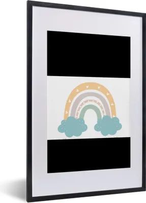 Produktbild von MuchoWow® Gerahmtes Poster Regenbogen - Herzen - Wolken - Punkte - Pastell - Kinder 60x40 cm - Poster mit Schwarzem Bilderrahmen Wandposter Rahmen Foto Bilder - Schlafzimmer - Plakat in Rahmen - Drucken