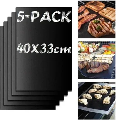 Produktbild von INF Grillnetz Antihaft-Grillmatte Schwarz 5er-Pack