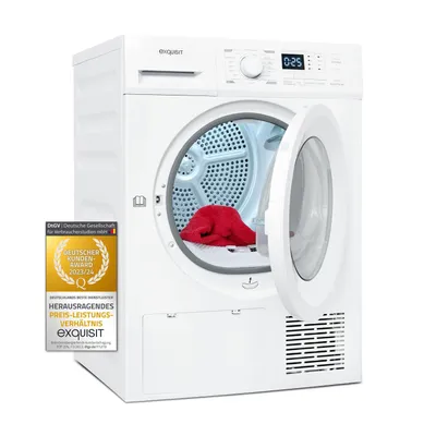 Produktbild von Exquisit Wärmepumpentrockner, 8kg Trockner mit 16 Programmen, Startzeitvorwahl, Knitterschutz, TWP803-030E weiss
