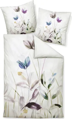 Produktbild von Janine Mako Satin Bettwäsche - Gräser in Aquarell-Optik 155 x 220 cm Blumen und Gräser in Aquarell-Optik, weißer Hintergrund