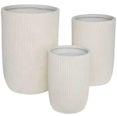 Produktbild von Atmosphera Übertopf Blumentopf Pflanztopf 3er Set weiß aus Keramik rund geriffelt Deko