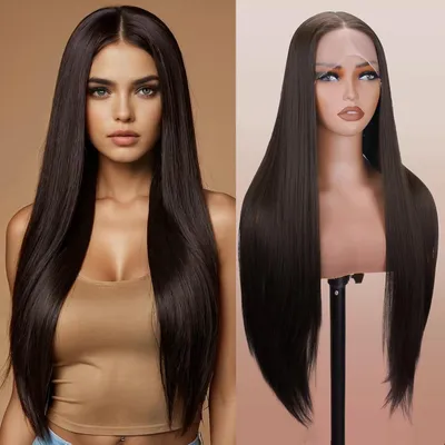 Immagine prodotto di Parrucca Lacefront Marrone Scuro per Donne, Lunga e Liscia