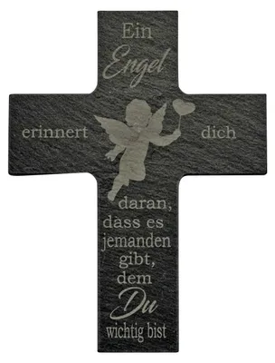 Schieferkreuz Haussegen, 12 x 9 cm, "Ein Engel erinnert dich"
