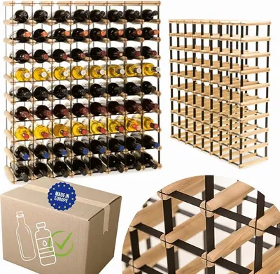 Imagen del producto de Estantería metálica y de madera para 72 botellas, 92,5 x 82,5 x 25 cm, color natural
