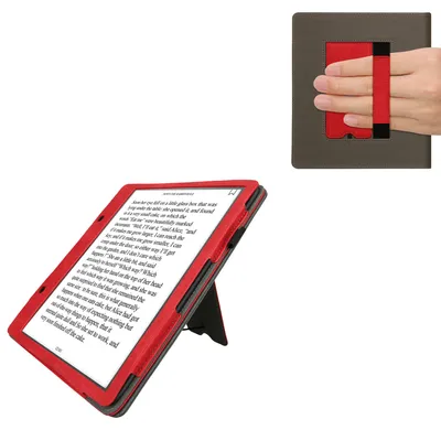Produktbild von kwmobile Hülle kompatibel mit Amazon Kindle Scribe (2022/2024) Hülle - Flip Case mit Handschlaufe - Kunstleder Cover - Rot Dunkelgrau