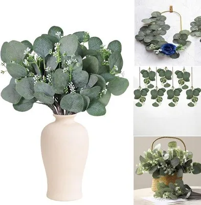 Image de Feuilles d'eucalyptus artificielles, 15 cm, vertes, pour les décorations de Noël et de mariage