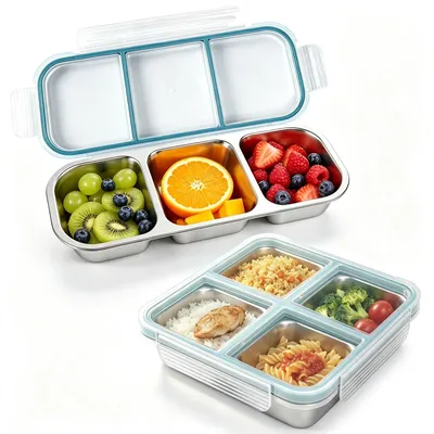 Snackbox 2er-Set, 7 Fächer, Edelstahl, 720 ml, Bento-Box