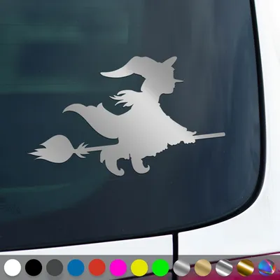 Produktbild von PantherPixel Hexe Aufkleber Gothic Esoterik Magische Besen Sticker Auto Geschenkidee Farbe Silber