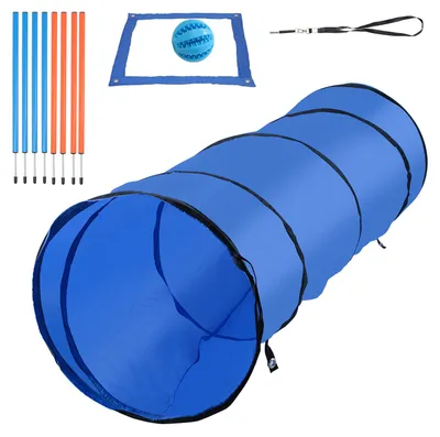 Productafbeelding van Vigevee Honden Agility Set met tunnel (170x55 cm), 8 slalomstokken, verstelbare hindernis en sprongring, rustgebied, 2 draagtassen