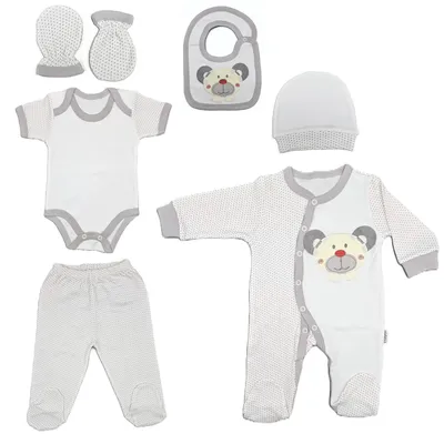 Produktbild von Blue Eyes Baby Geschenk Set 6-teilig, 100% Baumwolle, , Neugeborenen Erstausstattung 0–4 Monate, Grau