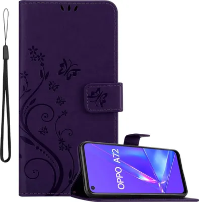 Obrázek produktu pro Cadorabo kryt pro Oppo A72 v barvě FLORAL DARK PURPLE ochranný kryt v květinovém designu s magnetickým zapínáním, funkcí stojánku a sloty na karty flipové pouzdro květinový obal pouzdro na mobilní telefon flipové pouzdro typu kniha