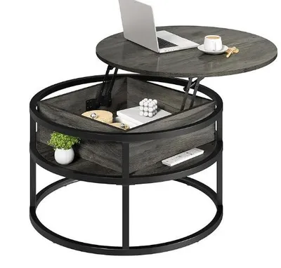 Produktbild von 2 in 1 Couchtisch Rund mit Hebeplatte,Beistelltisch mit Verstecktem Stauraum,Klein Wohnzimmertisch Kaffeetisch für Wohnzimmer,Büro 60x60x47cm Grau