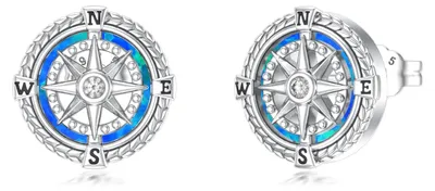 Productafbeelding van Elzusha - Compass Oorbellen van 925 Sterling Zilver met Blauwe Opal