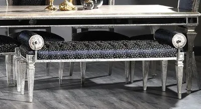 Produktbild von Casa Padrino Luxus Barock Sitzbank Schwarz / Antik Silber - Handgefertigte Barockstil Bank - Luxus Möbel im Barockstil - Barock Möbel - Edel & Prunkvoll