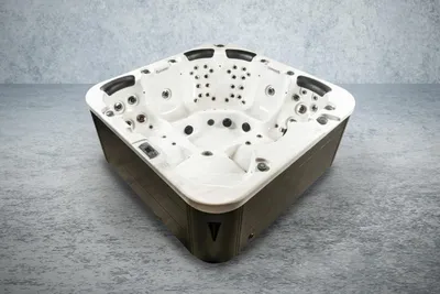 Image de PureHaven American Outdoor Spa 230x230 cm pour 6 personnes avec 71 jets de massage chauffage LEDs couverture thermique couleur argent sterling/gris