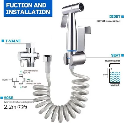 Image de Kit de douche en acier inoxydable pour salle de bains et toilettes, avec support et bras de douchette longs et flexibles, adapté aux animaux
