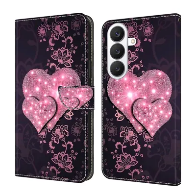 Produktbild von CLM-Tech Handyhülle kompatibel mit Samsung Galaxy S26 Hülle - Tasche aus Kunstleder - Klapphülle mit Ständer und Kartenfächern - Schutzhülle Wallet Case Cover rosa Herzen