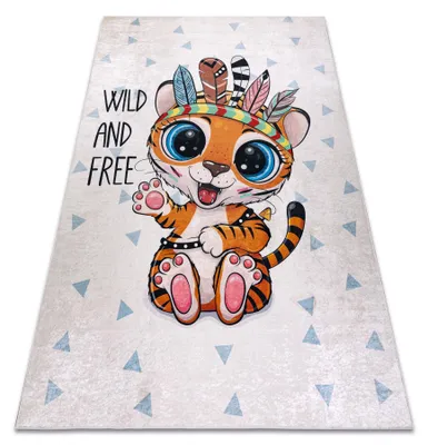 Image de Tapis lavable BAMBINO 1960 Tigre, Indien pour les enfants antidérapant - blanc multicolore 120x170 cm