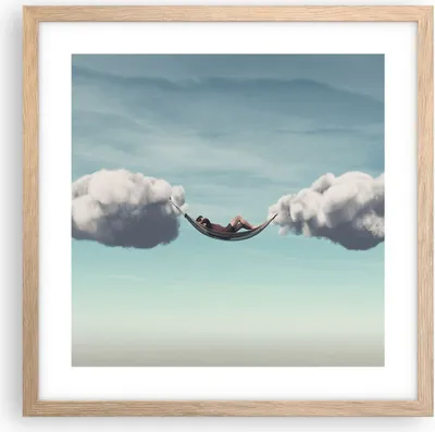 Produktbild von Gerahmtes Poster - Rahmen in heller Eiche - Wolken Hängematte Ruhe - 40x40 cm - Wand Bild - Wanddeko - Wandbilder - Kunstposter - Wandposter - Bilderrahmen - Bilder - Kunstdruck - P2NAC40x40-4373