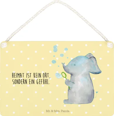 Produktbild von Mr. & Mrs. Panda Schild Elefant Seifenblasen DIN A5 - Gelb Pastell - Geschenk, Türschild, Liebesspruch, Elefanten, holzbild, kleine aufmerksamkeit, Holzschild, Rüsseltier