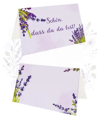 Tischkarten Lavendel „Schön, dass du da bist!“, 25 Stück, 8,5x5,5 cm