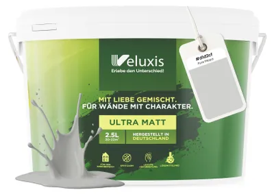 Produktbild von Wandfarbe Hellgrau Grün Grau Matt Innenfarbe – Deckkraft Klasse 1, VOC-frei, Ohne Grundierung, Tropfarm – Wohnzimmer & Schlafzimmer – 2,5L – Veluxis (Pure Pitaya)