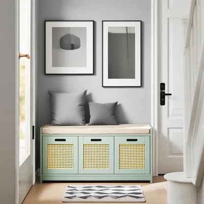 Image de Banc Halbank avec dossier et rangement - 90x35x45 cm - Vert