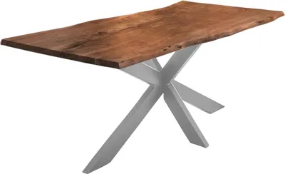 Produktbild von Esstisch Baumkante Akazie nussbaumfarben 220 x 100 cm Spider-Gestell silber TABEA