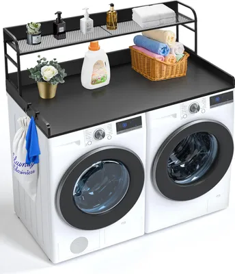 Produktbild von VEVOR Waschtrockner-Arbeitsplatte mit 2 Ablagen (1370 x 700 x 419 mm), Rollregal mit Anti-Rutsch-Matte, wasserdichte Wäschematte zur Aufbewahrung, Schwarz