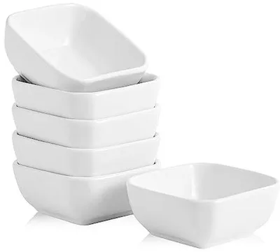 Produktbild von Keramische Mini-Sojasauskommetjes 3 oz, Vierkant, Weiss, Set von 6 Stück.