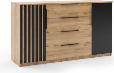 Produktbild von Sorento Kommode - Craft Gold, Lamellen Schwarz - 160 x 48 x 89 cm