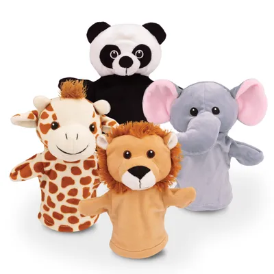 Produktbild von Grafix Dieren Handpuppen | 4 Stück | Panda - Löwe - Giraffe - Elefant | Handpuppen für Puppentheater