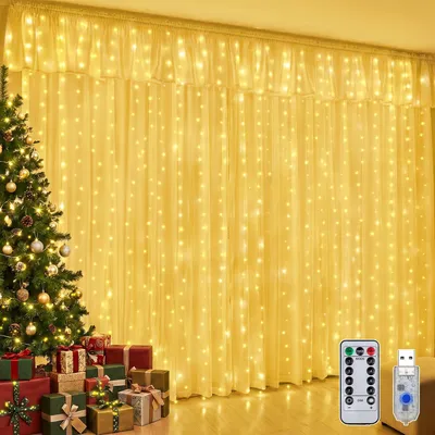 Lichtgordijn 3 x 2 m, 200 LEDs, warmweiß, Timer, USB