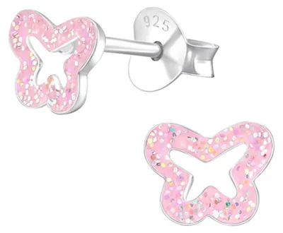 Produktbild von Kinder-Ohrstecker: 925 Silber Ohrringe „Glitzer Schmetterling“