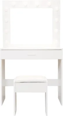Produktbild von INLEA Schminktisch LARIX mit Hocker, LED-Beleuchtung (LED-Leuchtmittel) und Schublade - weiß