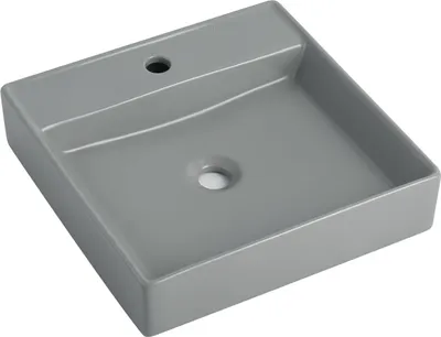 Produktbild von sanicomfort Aufsatzwaschtisch HERU 44 x 44 cm – eckiges Waschbecken ohne Überlauf – Keramik Waschschale in hellgrau matt, modernes Design für Bad & Gäste-WC