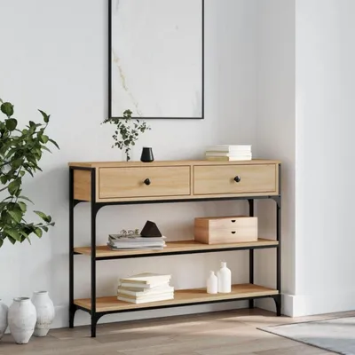 Immagine prodotto di Tavolino consolle Sonoma, dimensioni 100x25x75 cm, realizzato in legno impiallacciato con struttura in metallo e gambe regolabili