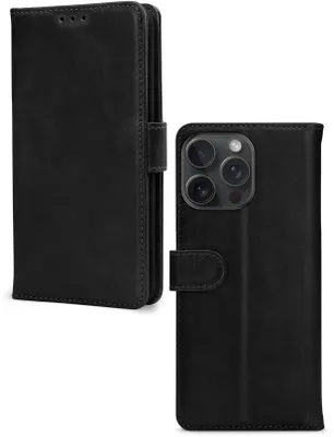 Produktbild von Mobilize Wallet iPhone 15 Pro Max Hülle Echtes Leder Klapphülle Geldbörse - Schwarz