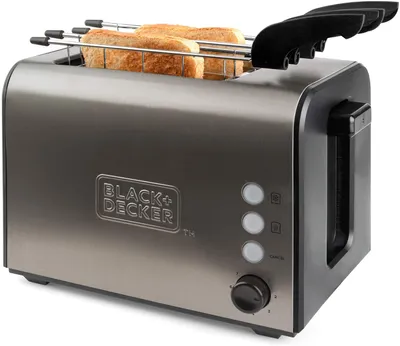Produktbild von Black & Decker BXTOA900E, 2 Scheibe(n), Schwarz, Edelstahl, Tasten, Drehregler, 900 W, 13,7 cm, 4,2 cm