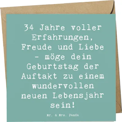 Produktbild von Mr. & Mrs. Panda doppelkarte Spruch 34. Geburtstag Erlebnisse - Meeresbrise - Geschenk, Geburtstagsgeschenk, anlasskarte, unvergesslich, Dekoration, Ideen, Alter, Freude