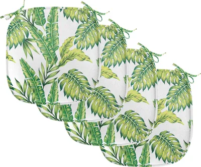 Image de ABAKUHAUS Rembourrage pour chaises de salle à manger, Bamboo Palms Feuillage, Coussin décoratif imperméable avec sangles pour sièges de cuisine, 40 cm x 40 cm, lot de 4, vert fougère