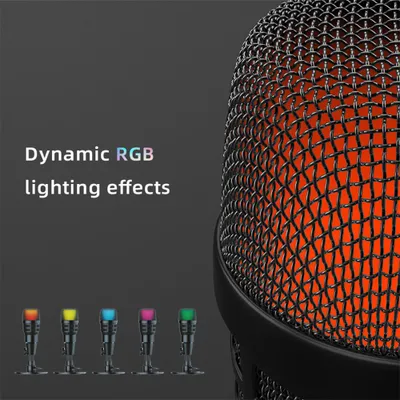 Imagen del producto de Micrófono de condensador USB, micrófono para juegos de fácil conexión, ideal para laptops, teléfonos, grabación, transmisión en vivo, karaoke. Diseño giratorio de 180 grados, efectos de iluminación RGB dinámicos, micrófono capacitivo con interfaz de rosca de 5/8"