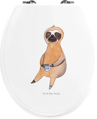 Produktbild von Mr. & Mrs. Panda WC Deckel Faultier Kaffee - Weiß - Geschenk, Deko, Klodeckel, Kaffeetasse, Coffeeaddict, Coffeelover, Klo-Deckel, Toilettendeckel, WC-Sitz, Sitz, Brille