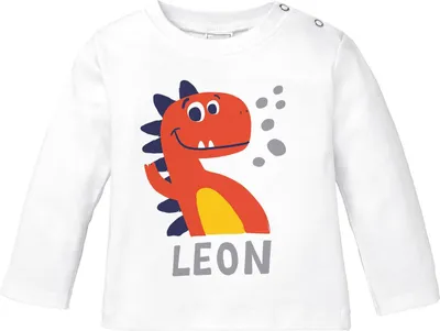 Produktbild von Baby-Langarmshirt mit Namen personalisiert Dino Drache Krokodil Shirt Junge Mädchen Baumwolle MoonWorks® weiß 56/62 (1-3 Monate)
