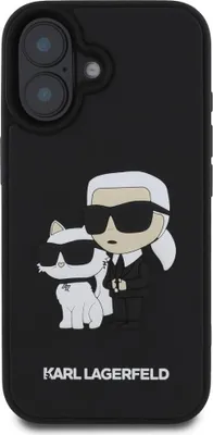Obrázok produktu pre Karl Lagerfeld, nárazuvzdorné 3D puzdro na iPhone 16 Karl & Choupette Design, čierne