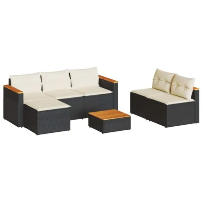 Immagine prodotto di vidaXL Set di divani da giardino 5 pezzi con cuscini in polirattan nero acacia