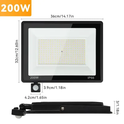 Produktbild von LED-Flutlichtstrahler - 200 W, 1 Stück - PIR-Bewegungssensor - 220 V AC - IP65 - Aluminium - Kaltweiß - Außenbeleuchtung