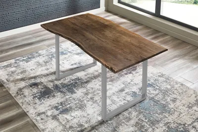 Produktbild von Refurbished Möbelretoure Esstisch Baumkante massiv Akazie Nussbaum 130 x 75 silber BILLY